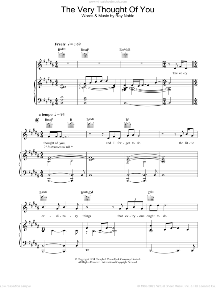 The Very Thought Of You sheet music for voice, piano or guitar by Rod Stewart, intermediate skill level