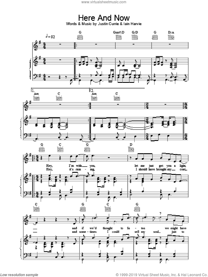 Here And Now sheet music for voice, piano or guitar by Del Amitri, intermediate skill level