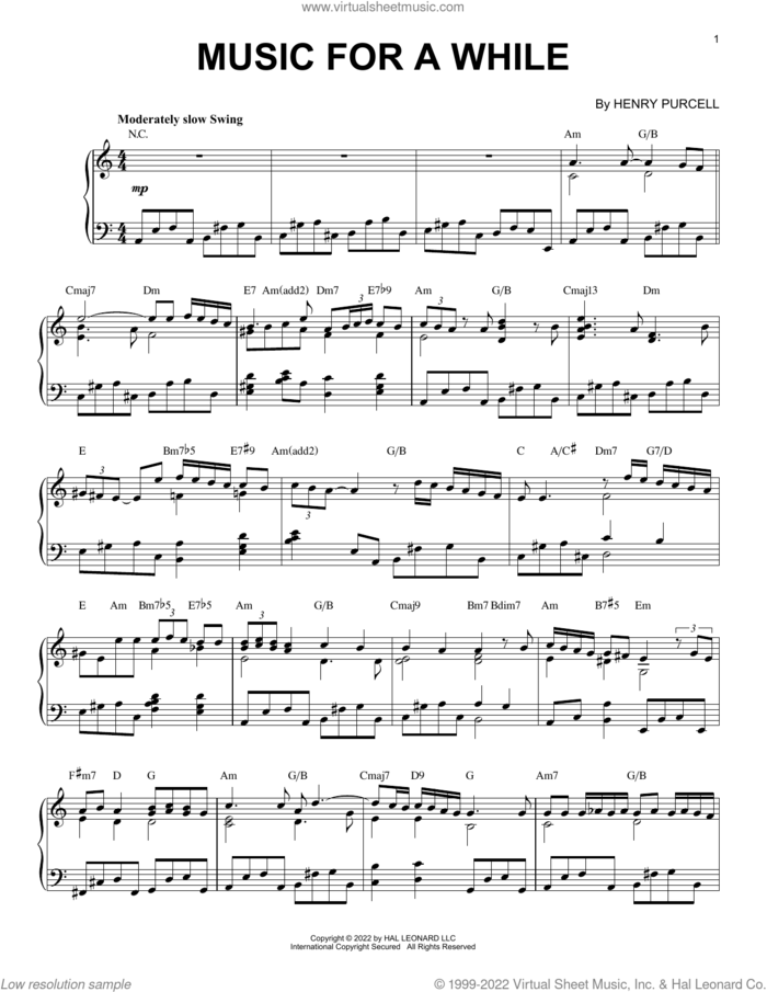 Music For A While [Jazz version] (arr. Brent Edstrom) sheet music for piano solo by Henry Purcell and Brent Edstrom, intermediate skill level