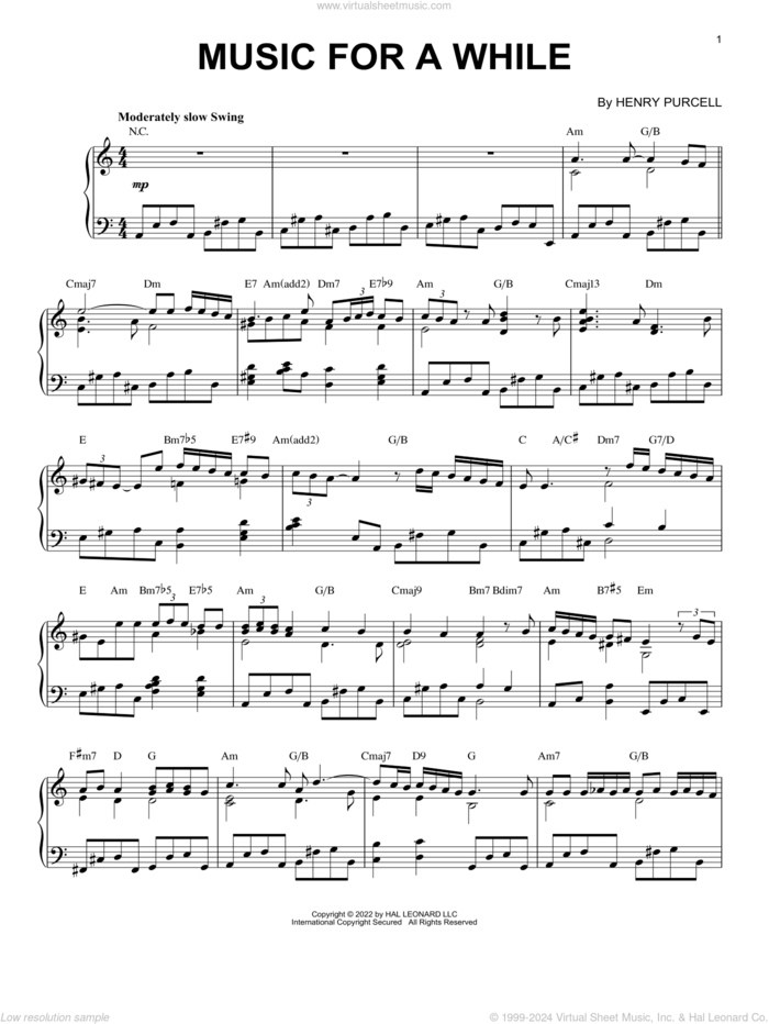 Music For A While [Jazz version] (arr. Brent Edstrom) sheet music for piano solo by Henry Purcell and Brent Edstrom, intermediate skill level