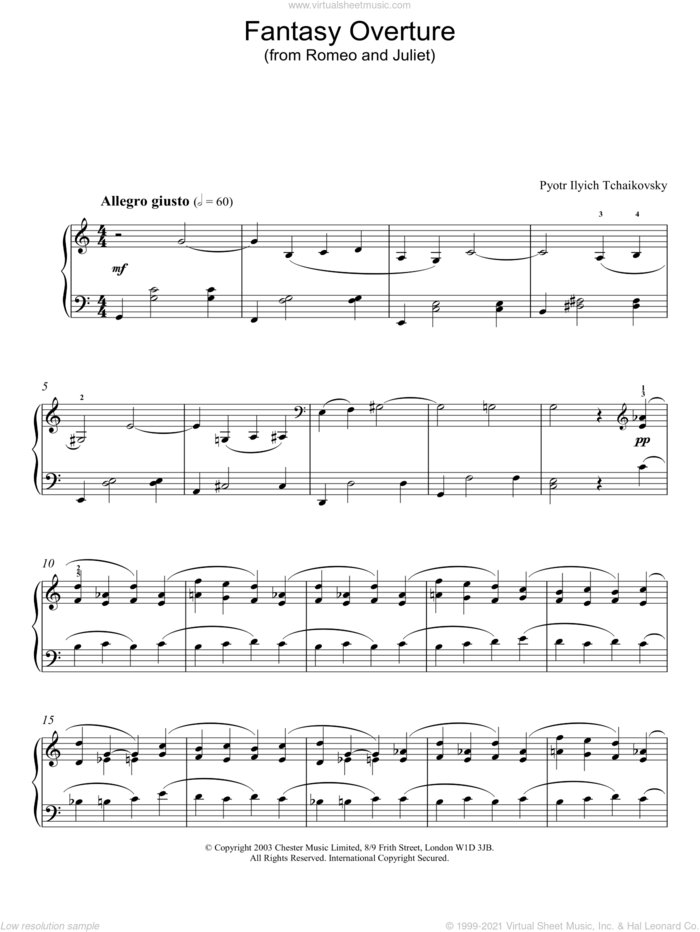 Fantasy Overture (from Romeo And Juliet) sheet music for piano solo by Pyotr Ilyich Tchaikovsky, classical score, intermediate skill level