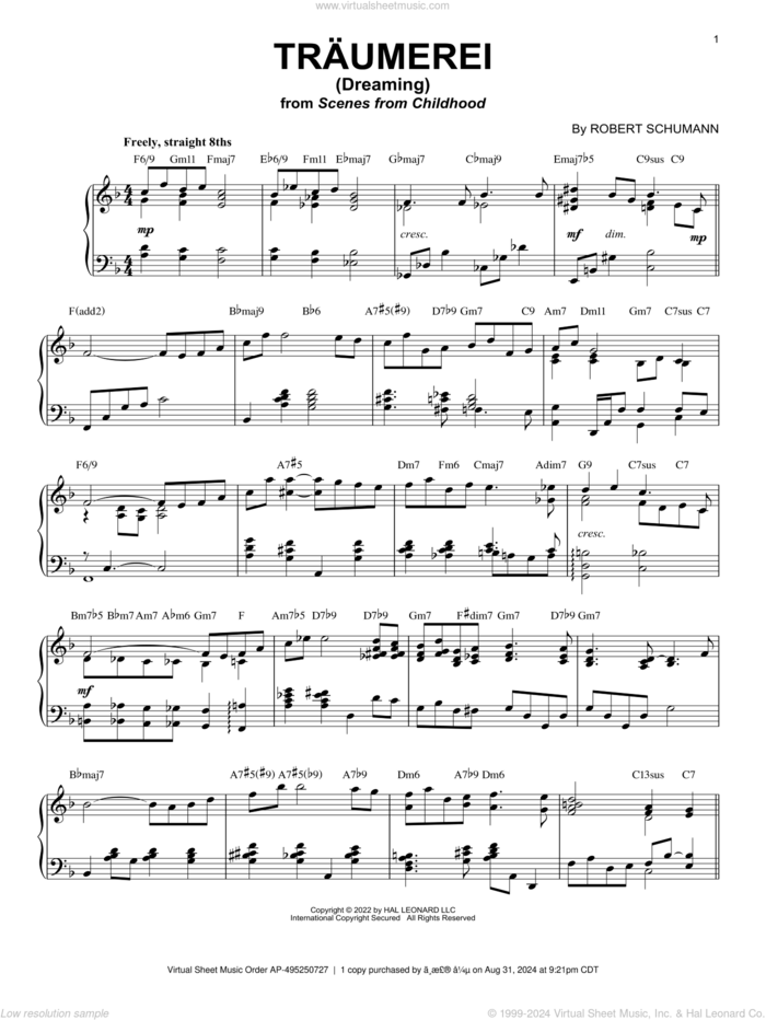 Traumerei (Dreaming), Op. 15, No. 7 [Jazz version] (arr. Brent Edstrom) sheet music for piano solo by Robert Schumann and Brent Edstrom, classical score, intermediate skill level