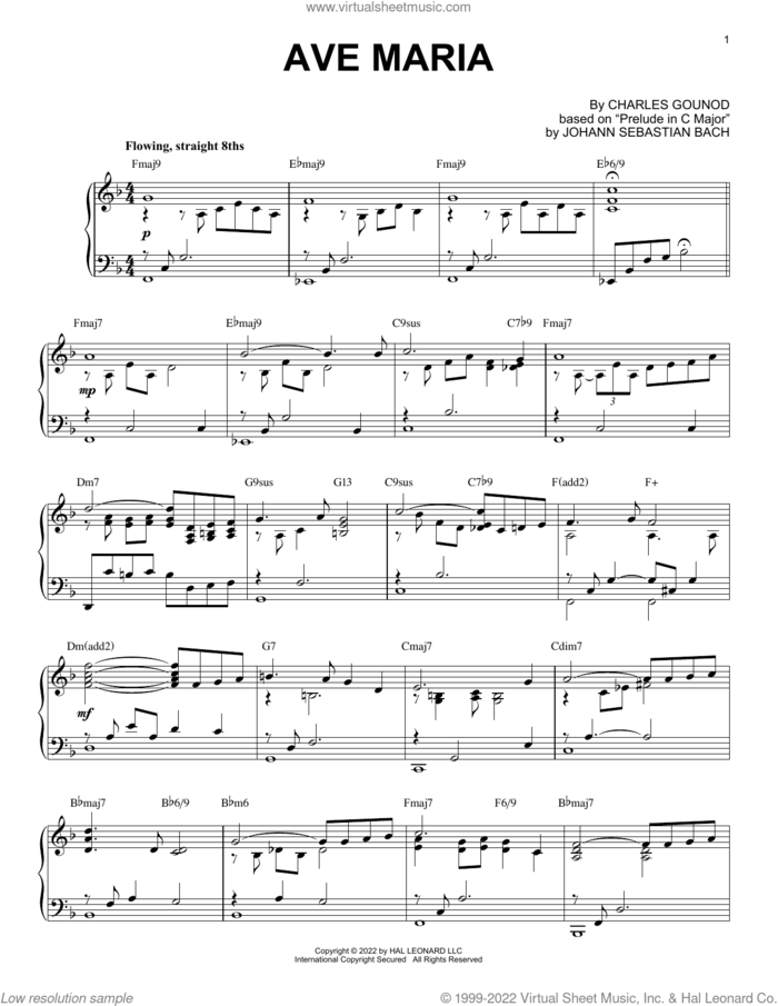 Ave Maria [Jazz version] (arr. Brent Edstrom) sheet music for piano solo by Johann Sebastian Bach, Brent Edstrom and Charles Gounod, classical score, intermediate skill level