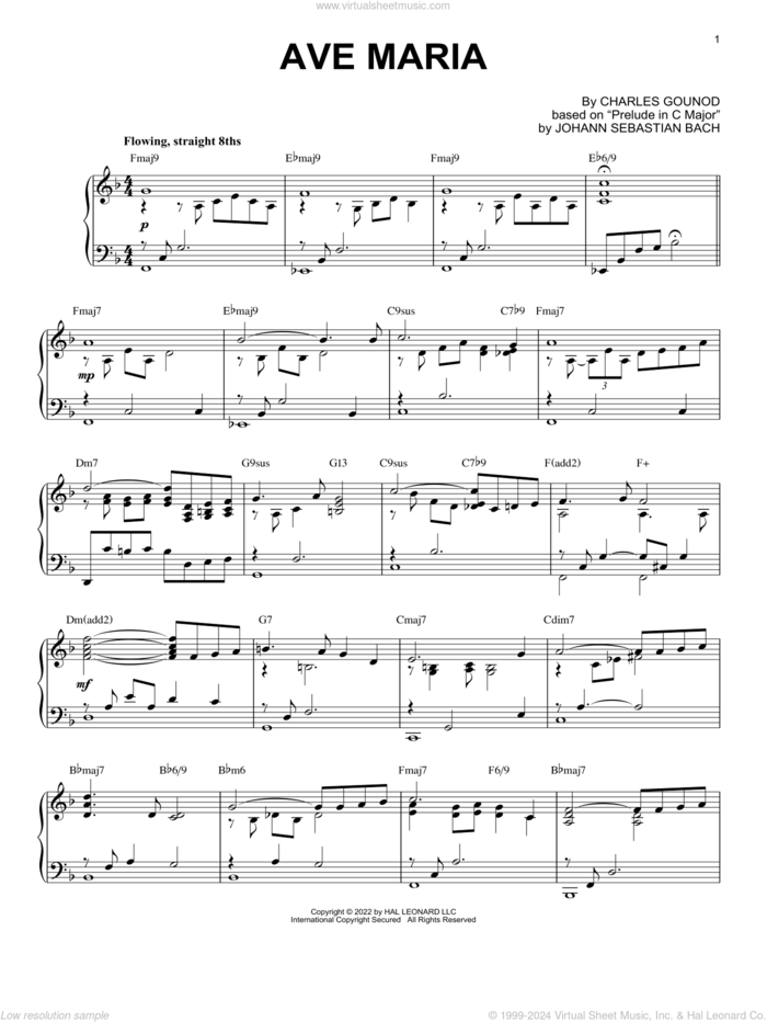 Ave Maria [Jazz version] (arr. Brent Edstrom) sheet music for piano solo by Johann Sebastian Bach, Brent Edstrom and Charles Gounod, classical score, intermediate skill level