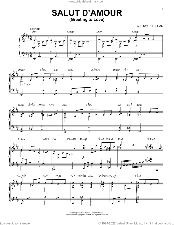 Salut D'amour (Greeting To Love) [Jazz version] (arr. Brent Edstrom) sheet music for piano solo by Edward Elgar and Brent Edstrom, classical score, intermediate skill level