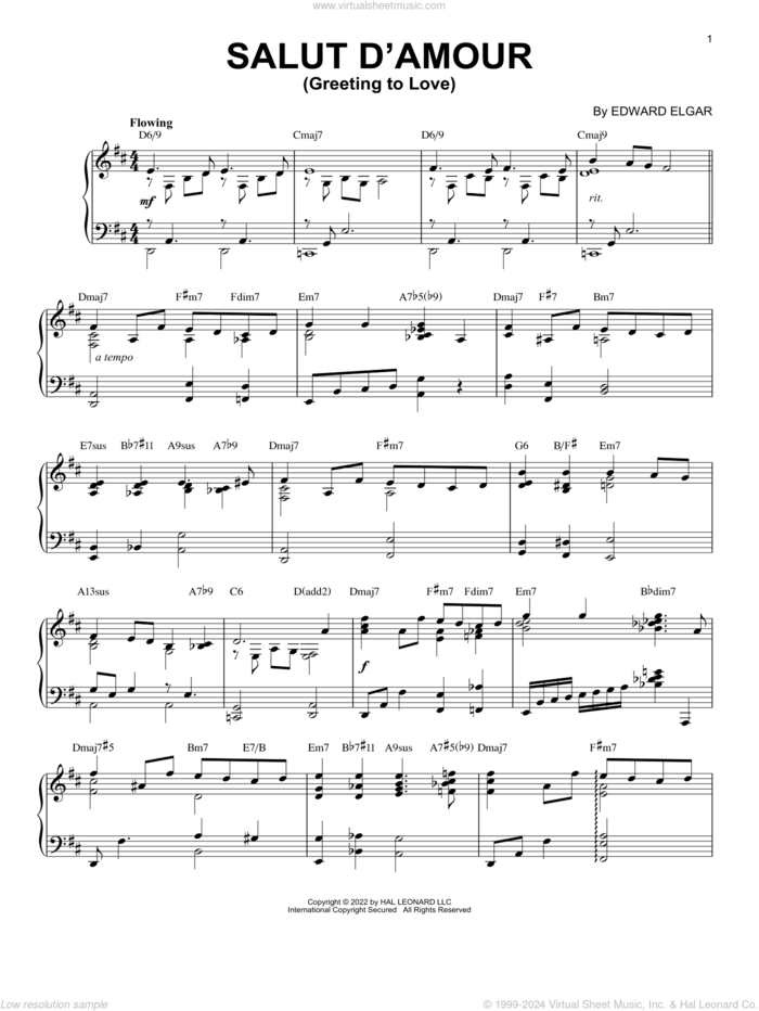 Salut D'amour (Greeting To Love) [Jazz version] (arr. Brent Edstrom) sheet music for piano solo by Edward Elgar and Brent Edstrom, classical score, intermediate skill level