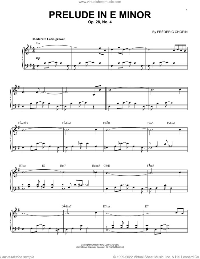 Prelude In E Minor, Op. 28, No. 4 [Jazz version] (arr. Brent Edstrom) sheet music for piano solo by Frederic Chopin and Brent Edstrom, classical score, intermediate skill level
