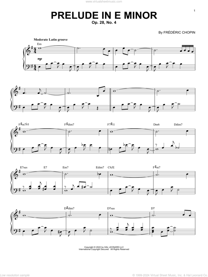 Prelude In E Minor, Op. 28, No. 4 [Jazz version] (arr. Brent Edstrom) sheet music for piano solo by Frederic Chopin and Brent Edstrom, classical score, intermediate skill level