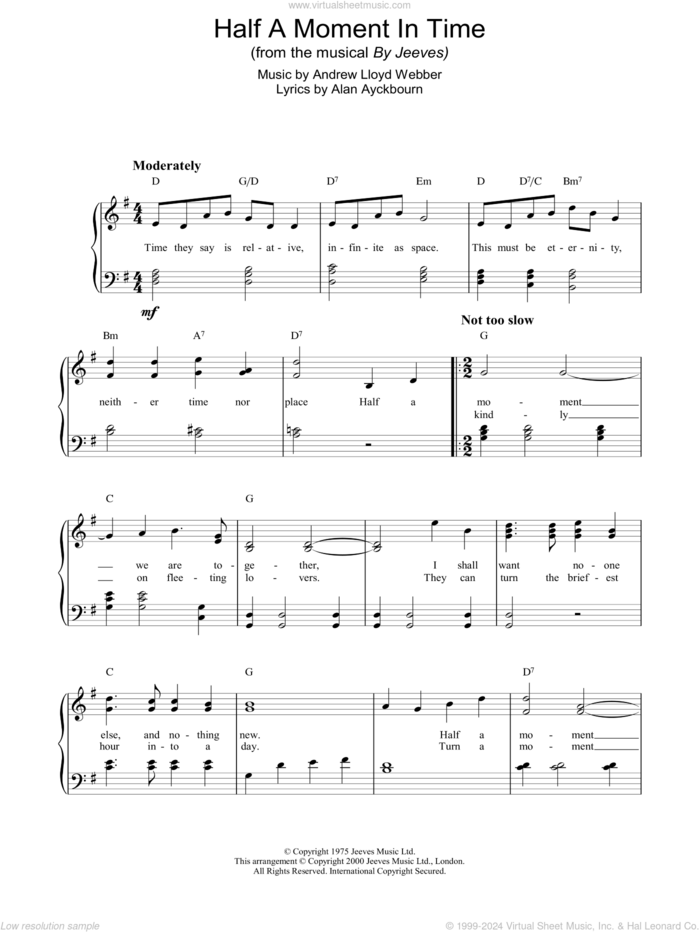 Half A Moment In Time (from By Jeeves) sheet music for piano solo by Andrew Lloyd Webber, intermediate skill level