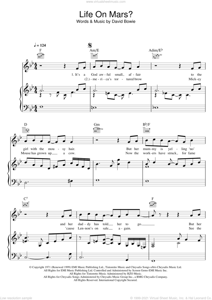 Life On Mars? sheet music for voice, piano or guitar by David Bowie, intermediate skill level