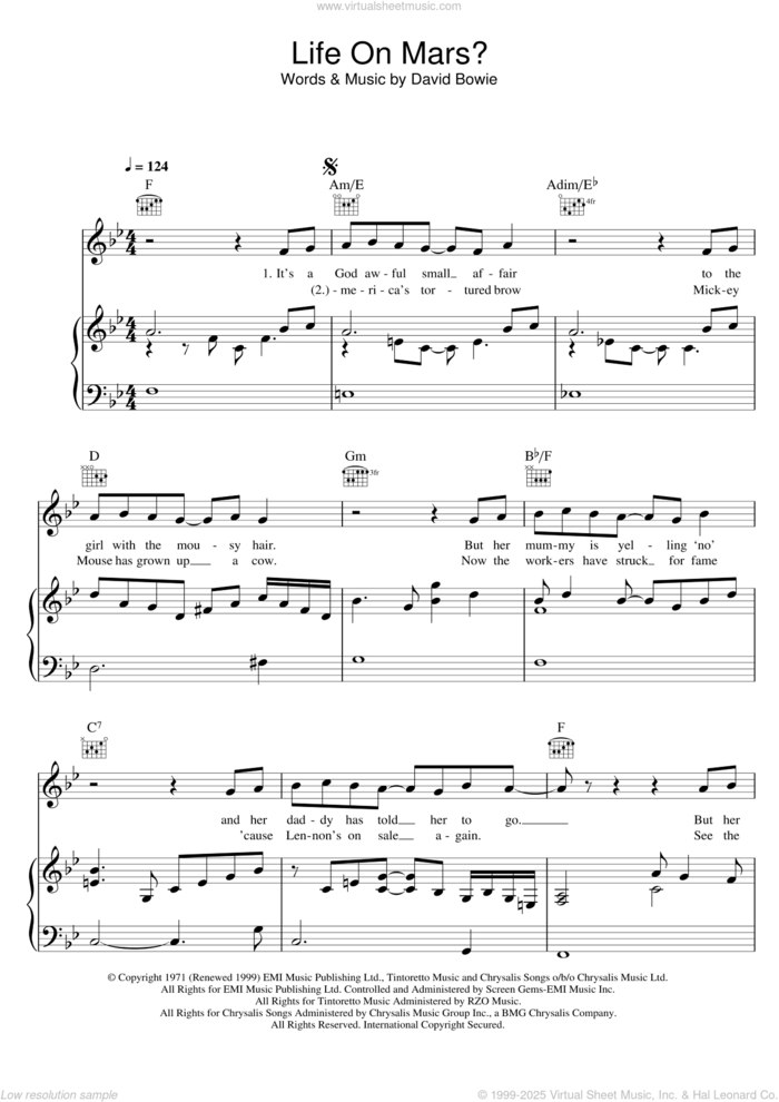 Life On Mars? sheet music for voice, piano or guitar by David Bowie, intermediate skill level