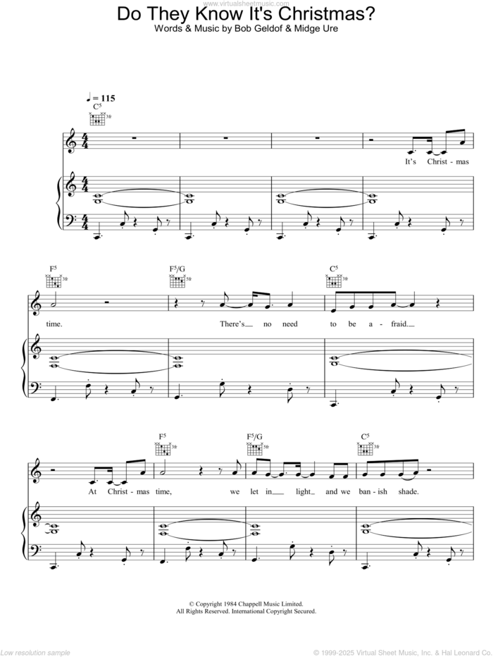 Do They Know It's Christmas? sheet music for voice, piano or guitar by Band Aid, intermediate skill level