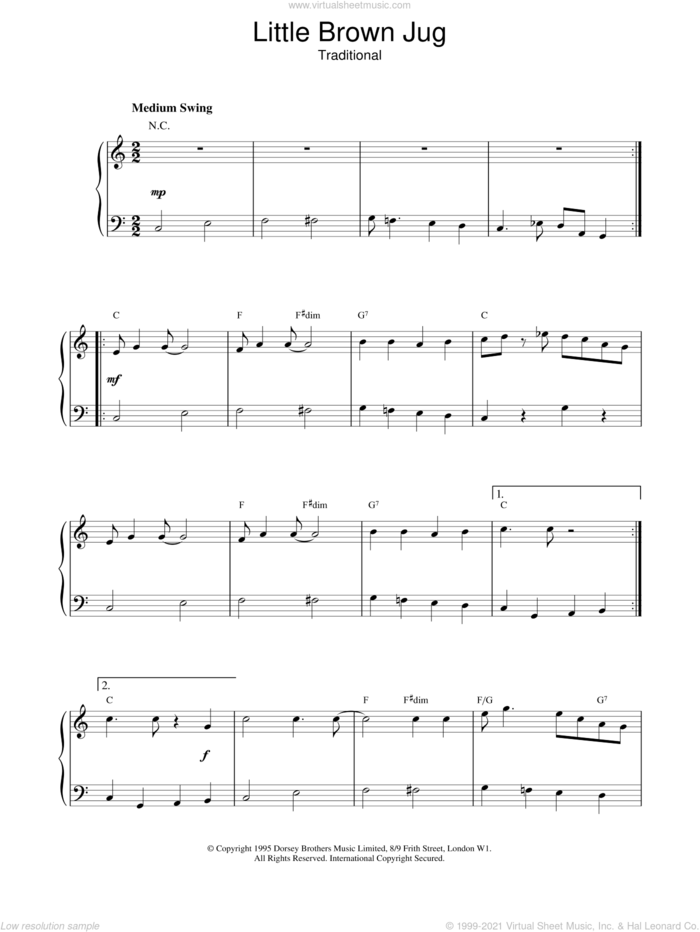 Little Brown Jug sheet music for piano solo by Duke Ellington, easy skill level