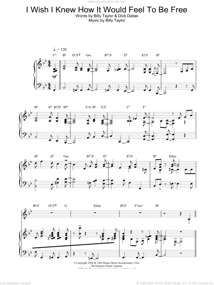 I Wish I Knew How It Would Feel To Be Free sheet music for voice, piano or guitar by Nina Simone, intermediate skill level