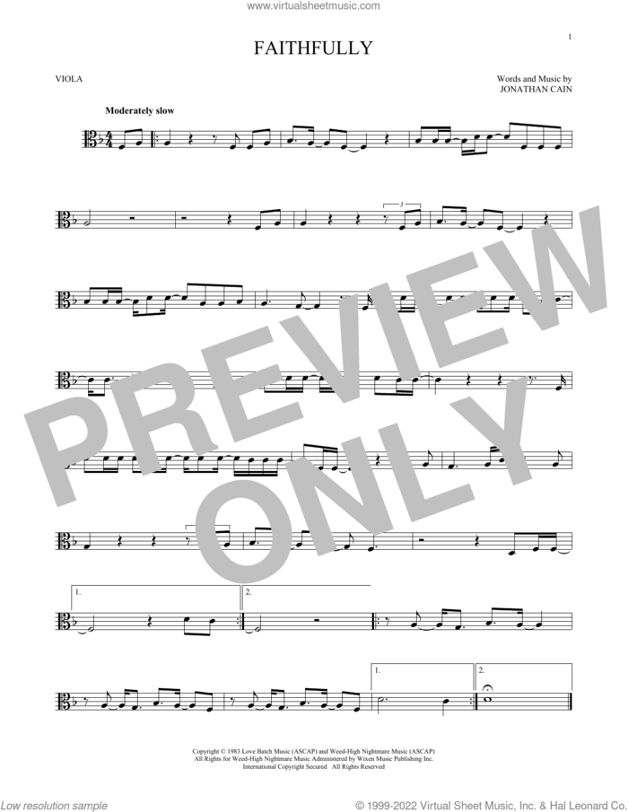 Faithfully sheet music for viola solo by Journey and Jonathan Cain, intermediate skill level
