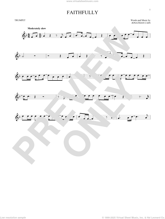 Faithfully sheet music for trumpet solo by Journey and Jonathan Cain, intermediate skill level