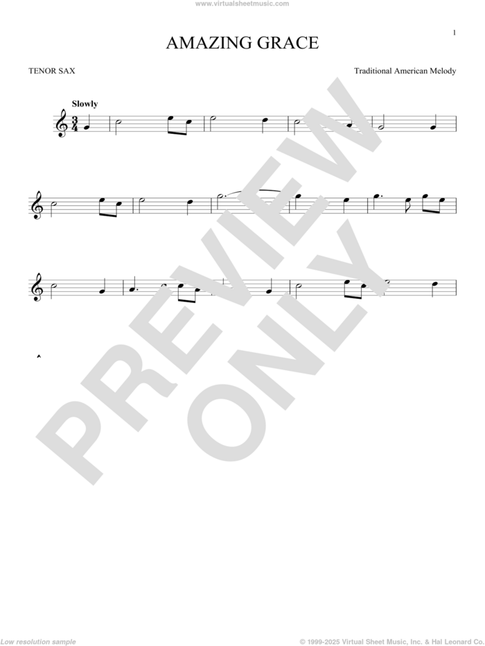 Amazing Grace sheet music for tenor saxophone solo by John Newton and Miscellaneous, intermediate skill level