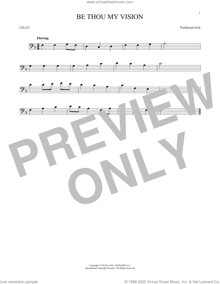 Be Thou My Vision sheet music for cello solo by Traditional Irish and Mary E. Byrne, intermediate skill level