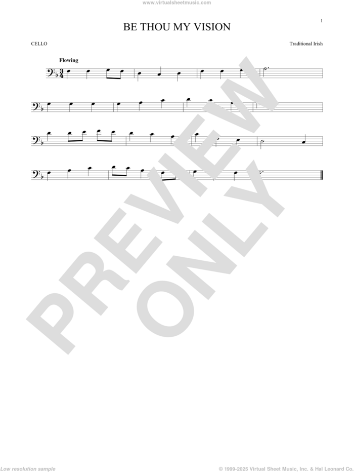 Be Thou My Vision sheet music for cello solo by Traditional Irish and Mary E. Byrne, intermediate skill level