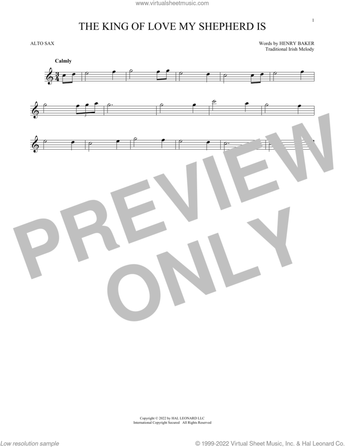 The King Of Love My Shepherd Is sheet music for alto saxophone solo by Henry Williams Baker and Miscellaneous, intermediate skill level
