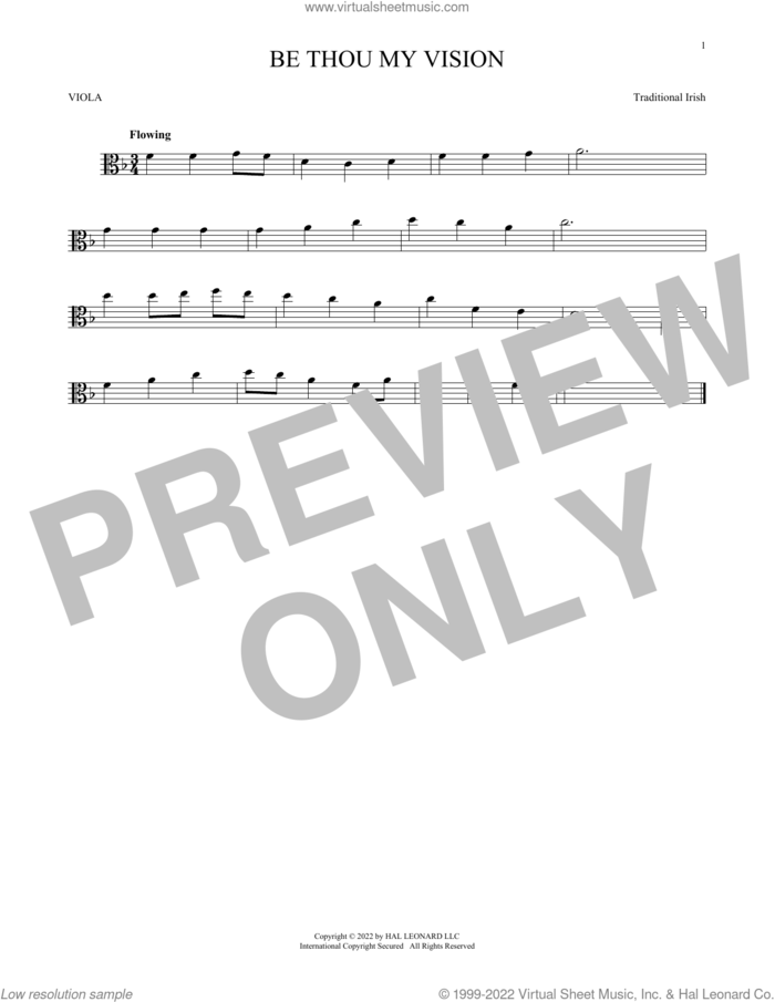 Be Thou My Vision sheet music for viola solo by Traditional Irish and Mary E. Byrne, intermediate skill level