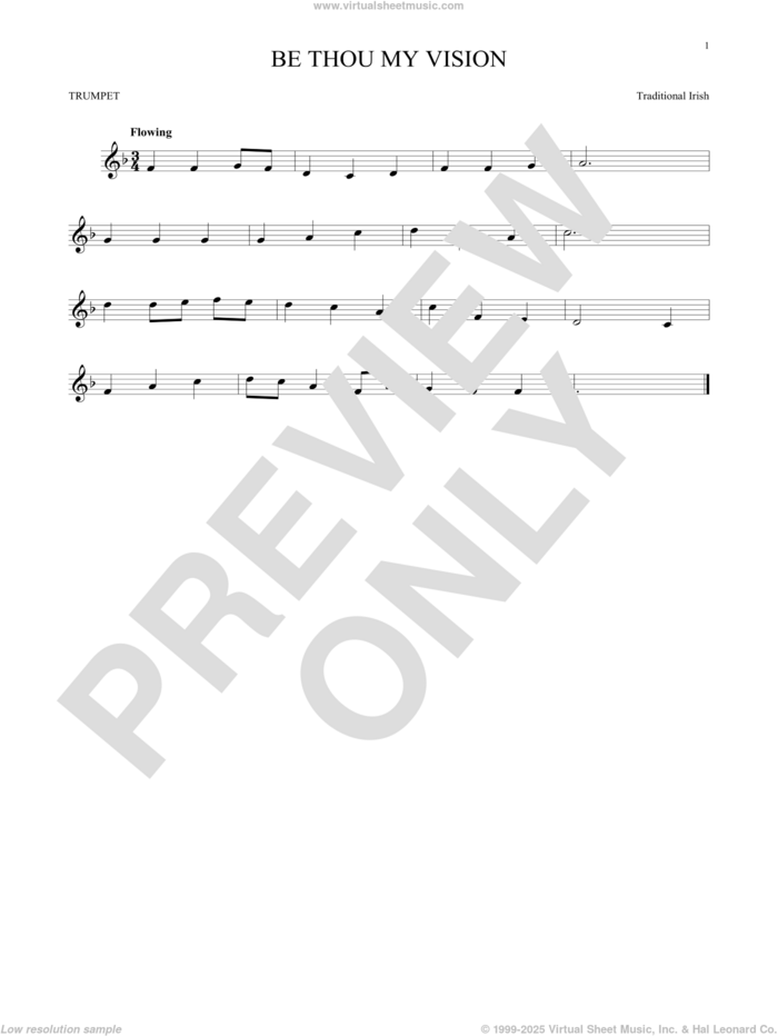 Be Thou My Vision sheet music for trumpet solo by Traditional Irish and Mary E. Byrne, intermediate skill level