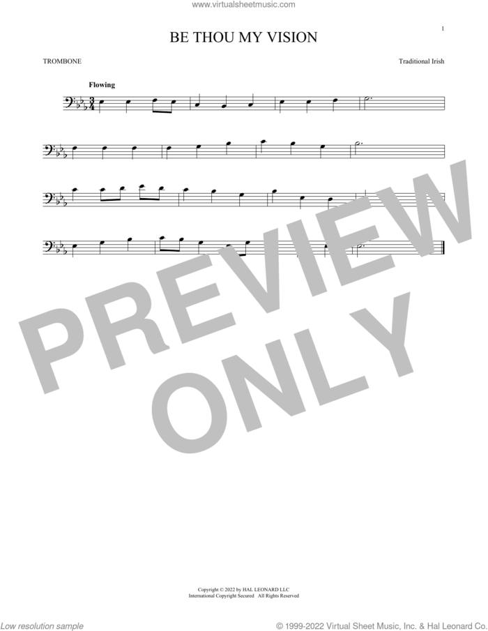 Be Thou My Vision sheet music for trombone solo by Traditional Irish and Mary E. Byrne, intermediate skill level