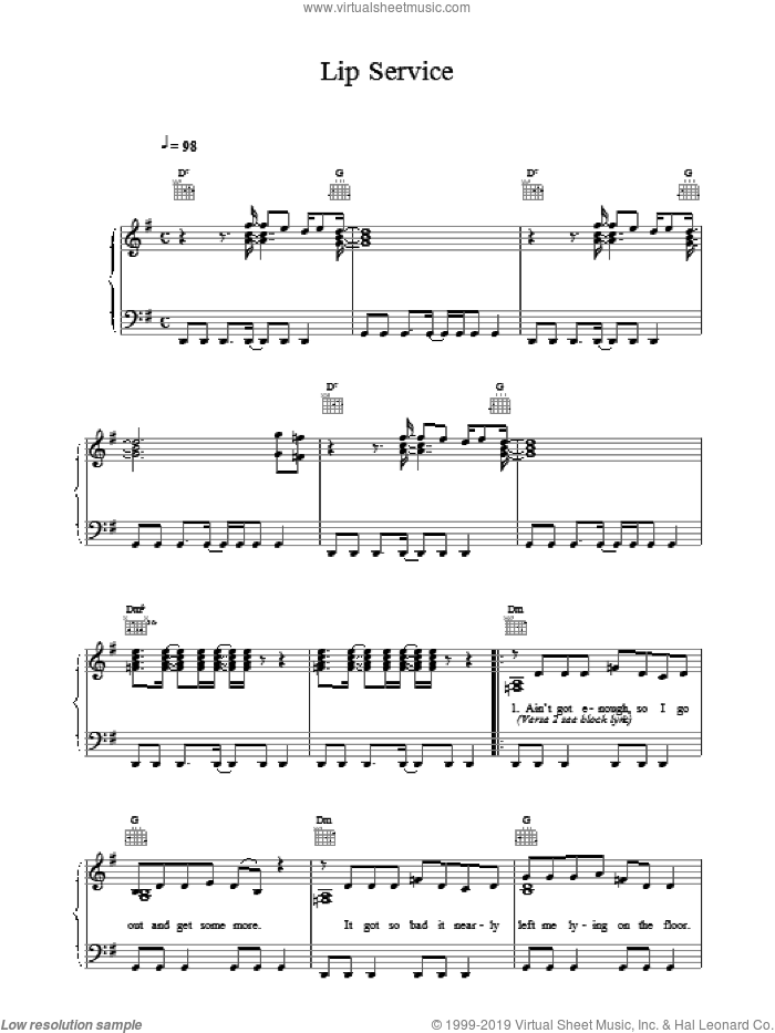 Lip Service sheet music for voice, piano or guitar by Wet Wet Wet, intermediate skill level
