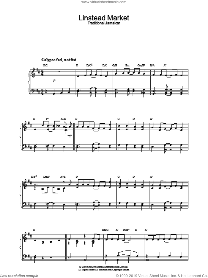 Linstead Market sheet music for piano solo, intermediate skill level