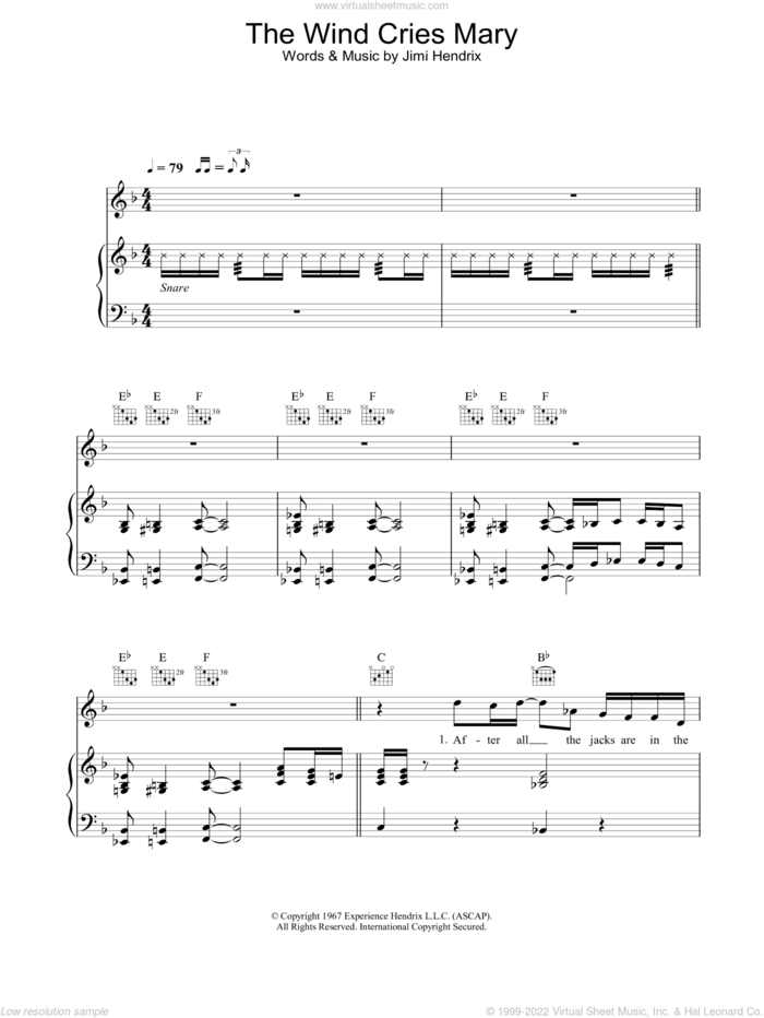 The Wind Cries Mary sheet music for voice, piano or guitar by Jamie Cullum, intermediate skill level