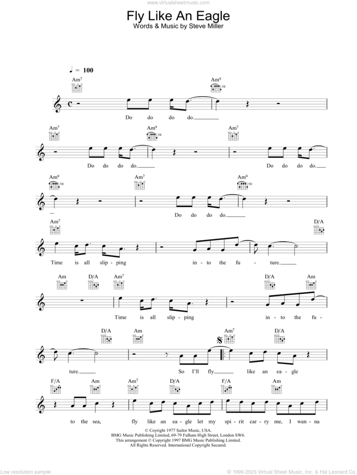 Fly Like An Eagle sheet music for voice and other instruments (fake book) by Steve Miller Band and Steve Miller, intermediate skill level