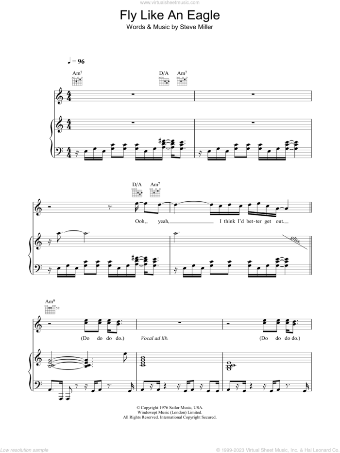 Fly Like An Eagle sheet music for voice, piano or guitar by Manuel Seal and Steve Miller Band and Steve Miller, intermediate skill level