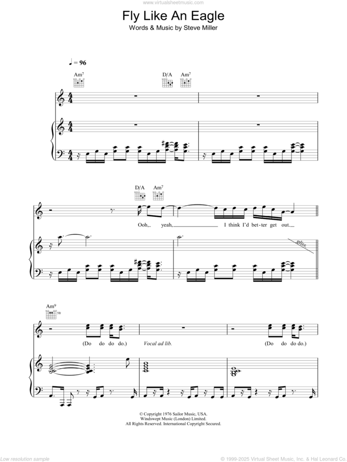 Fly Like An Eagle sheet music for voice, piano or guitar by Manuel Seal and Steve Miller Band and Steve Miller, intermediate skill level