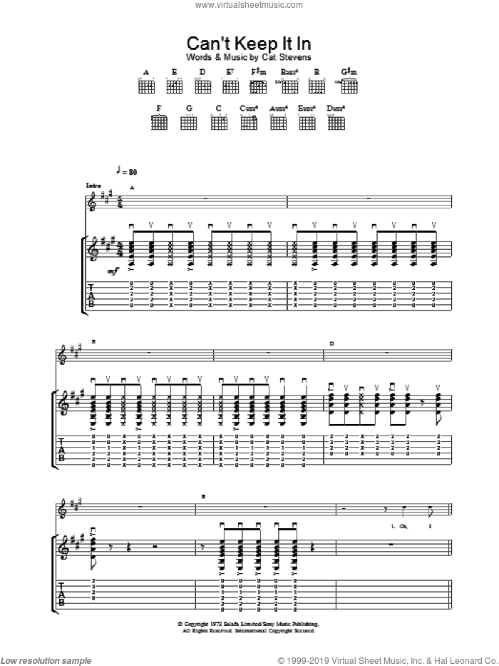 Can't Keep It In sheet music for guitar (tablature) by Cat Stevens, intermediate skill level