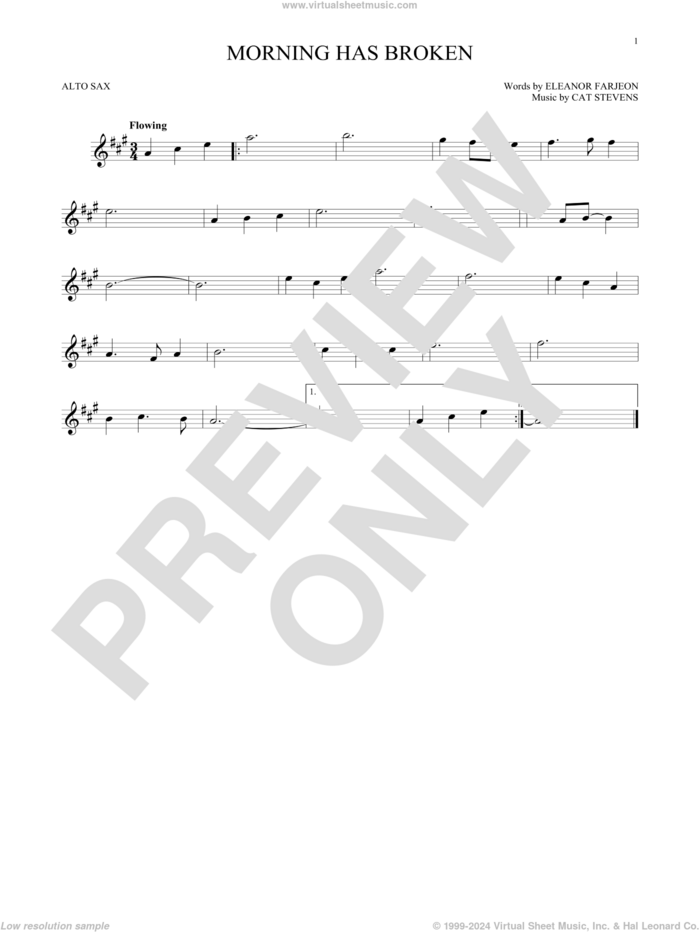 Morning Has Broken sheet music for alto saxophone solo by Cat Stevens and Eleanor Farjeon, intermediate skill level