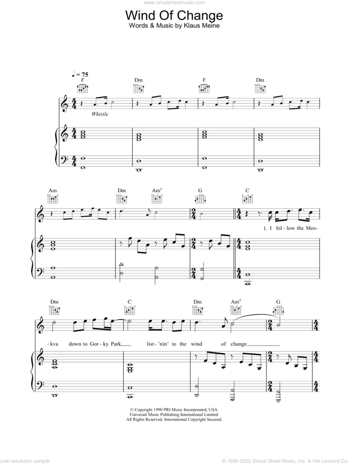 Wind Of Change sheet music for voice, piano or guitar by Scorpions and Klaus Meine, intermediate skill level