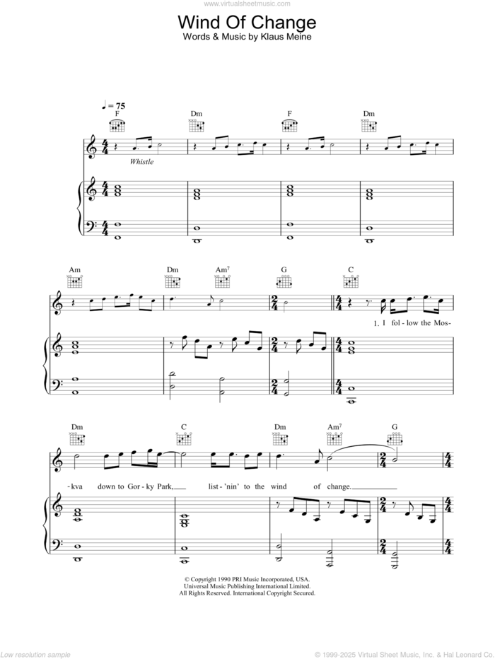 Wind Of Change sheet music for voice, piano or guitar by Scorpions and Klaus Meine, intermediate skill level