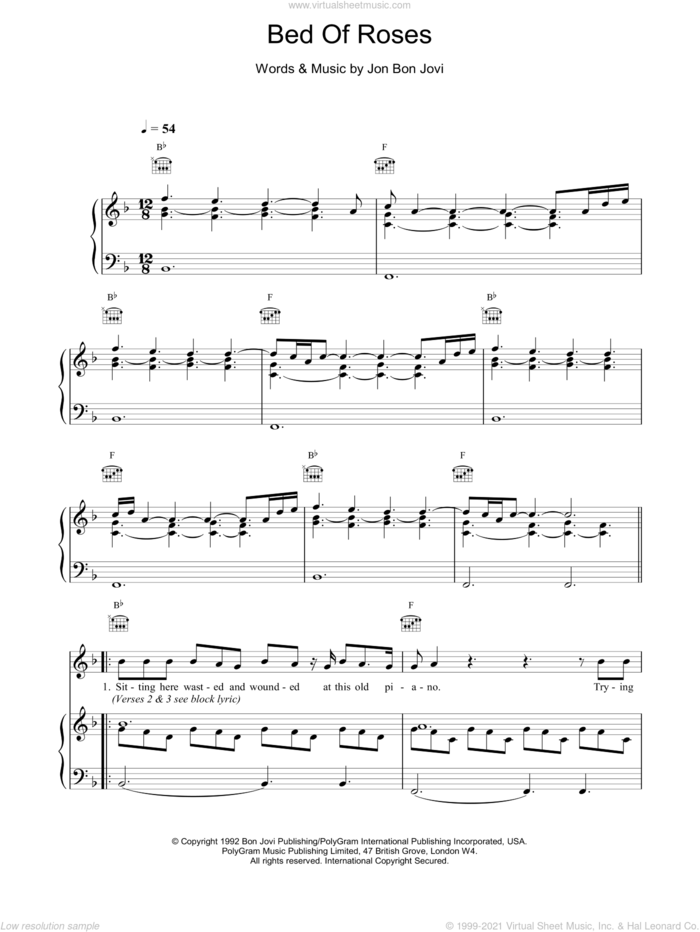 Bed Of Roses sheet music for voice, piano or guitar by Bon Jovi, intermediate skill level