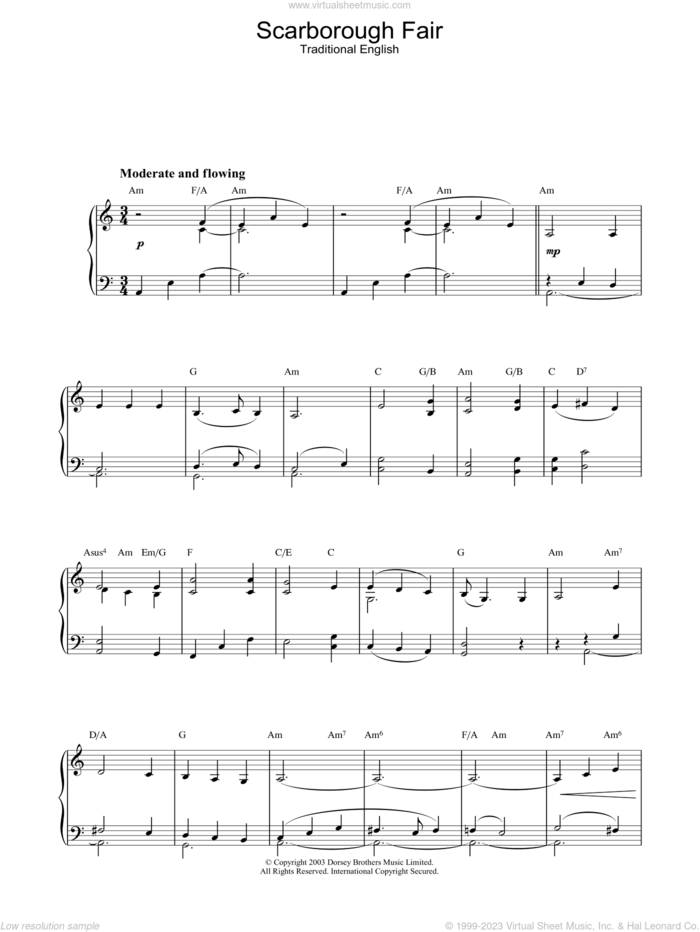Scarborough Fair, (intermediate) sheet music for piano solo by Traditional English Ballad and Miscellaneous, intermediate skill level