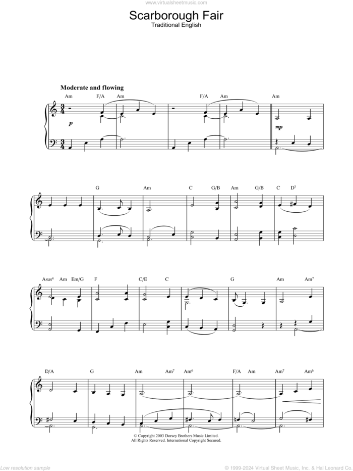 Scarborough Fair, (intermediate) sheet music for piano solo by Traditional English Ballad and Miscellaneous, intermediate skill level