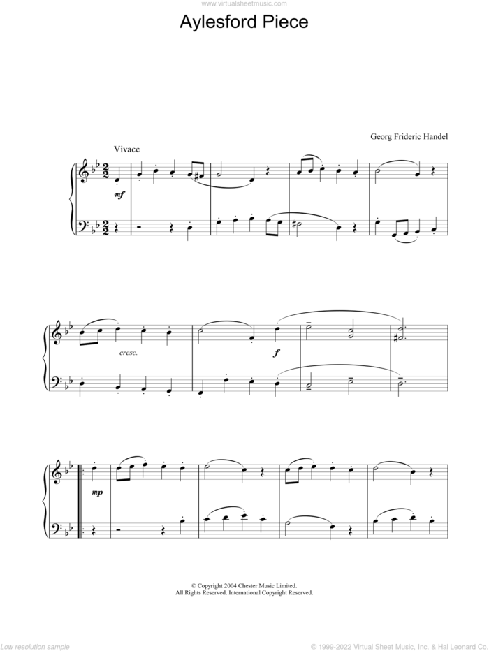 Aylesford Piece sheet music for piano solo by George Frideric Handel, classical score, intermediate skill level