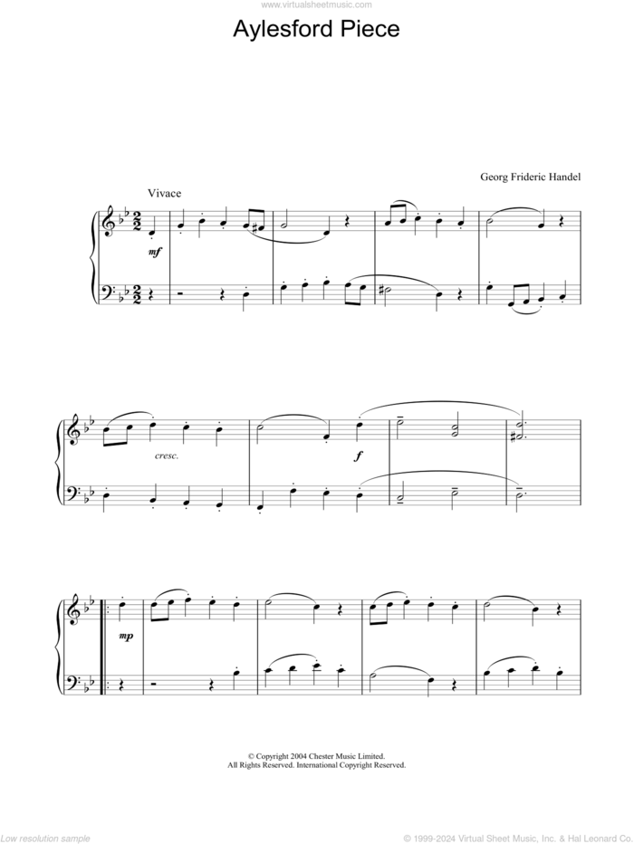 Aylesford Piece sheet music for piano solo by George Frideric Handel, classical score, intermediate skill level