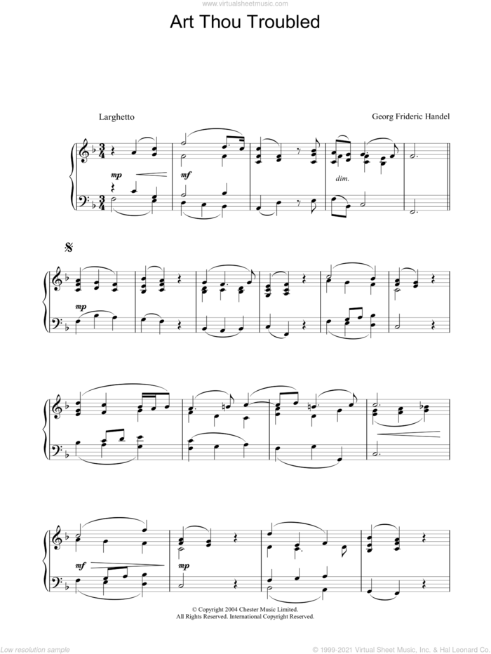 Art Thou Troubled sheet music for piano solo by George Frideric Handel, classical score, intermediate skill level