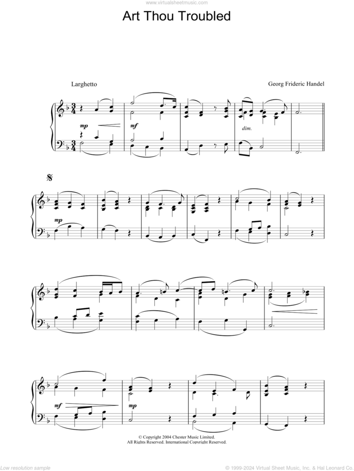 Art Thou Troubled sheet music for piano solo by George Frideric Handel, classical score, intermediate skill level