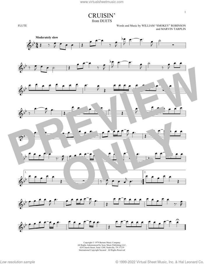 Cruisin' sheet music for flute solo by William 'Smokey' Robinson and Marvin Tarplin, intermediate skill level