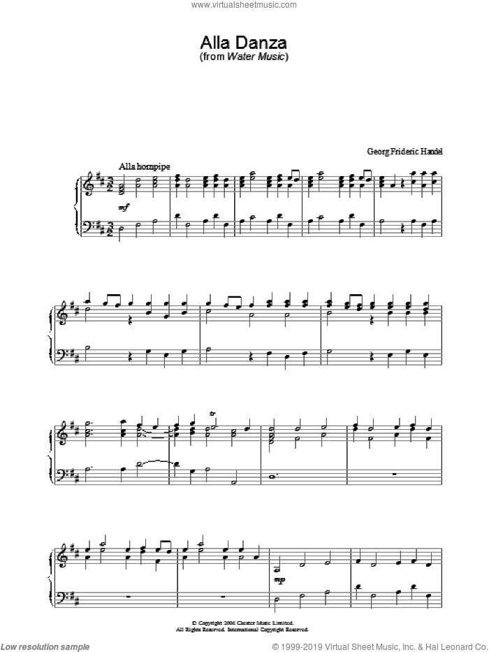 Alla Danza sheet music for piano solo by George Frideric Handel, classical score, intermediate skill level