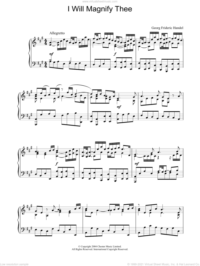 I Will Magnify Thee sheet music for piano solo by George Frideric Handel, classical score, intermediate skill level