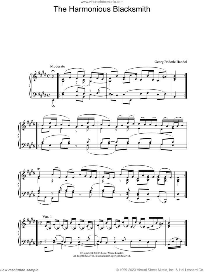 The Harmonious Blacksmith sheet music for piano solo by George Frideric Handel, classical score, intermediate skill level