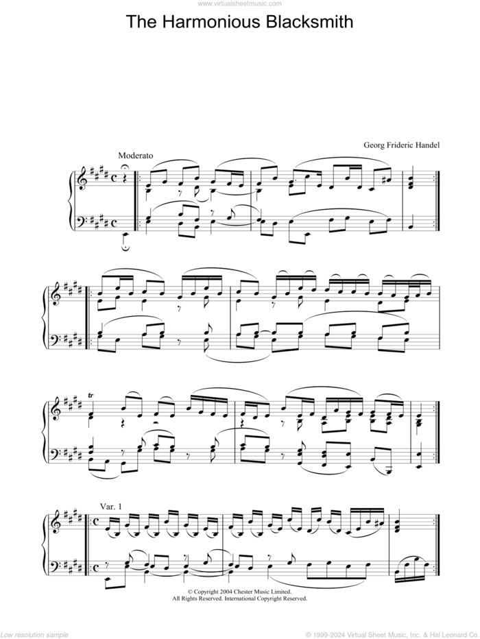 The Harmonious Blacksmith sheet music for piano solo by George Frideric Handel, classical score, intermediate skill level