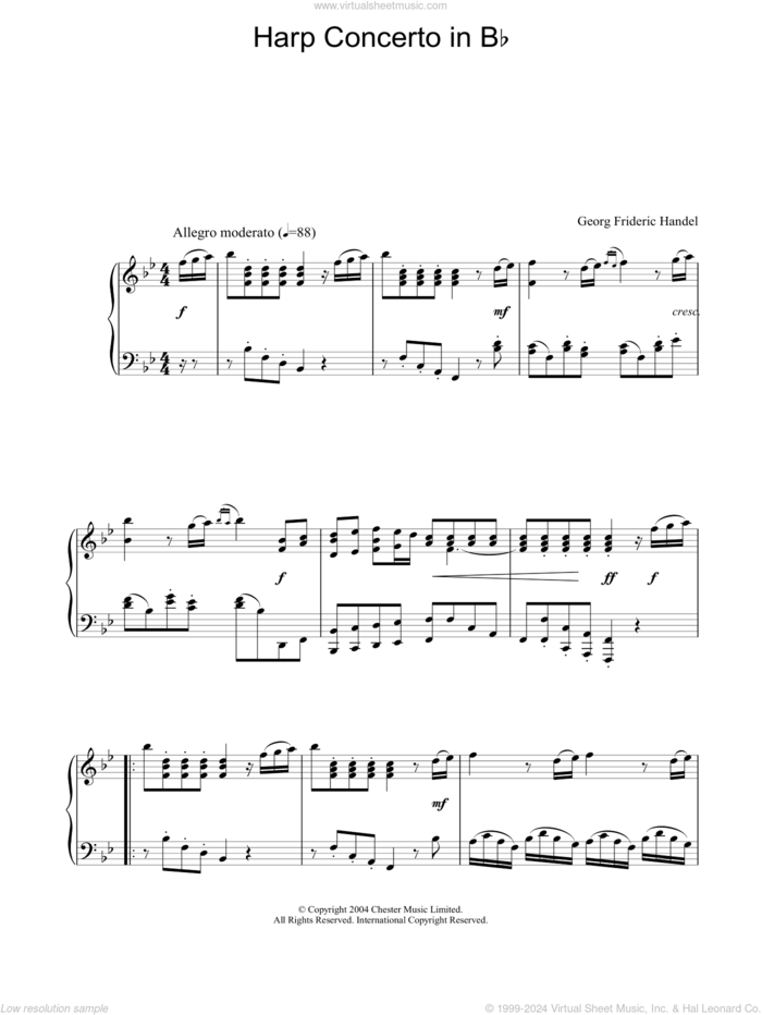 Harp Concerto In Bb sheet music for piano solo by George Frideric Handel, classical score, intermediate skill level